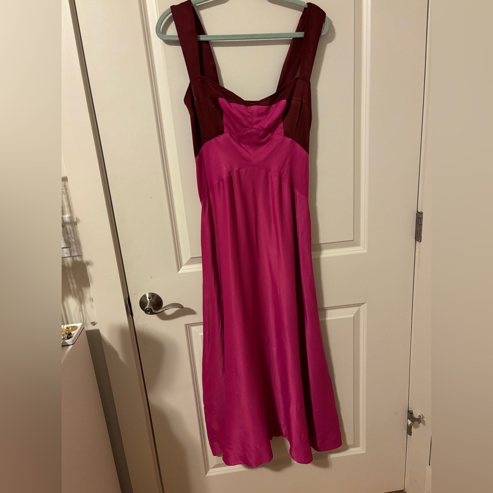 ANTHROPOLOGIE Maeve Pink and Maroon Midi Dress